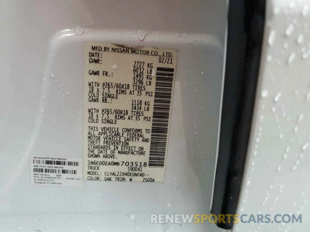 15 Photograph of a damaged car 1N6ED0EA0MN703518 NISSAN FRONTIER 2021