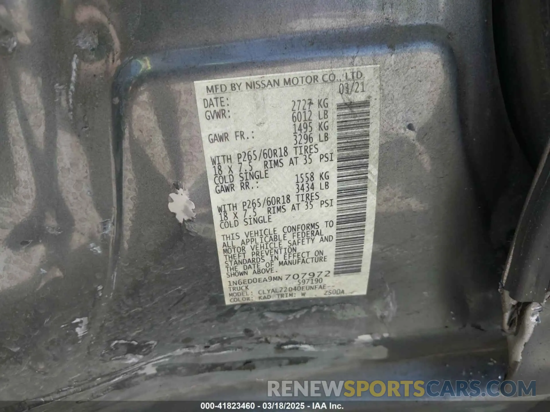 9 Photograph of a damaged car 1N6ED0EA9MN707972 NISSAN FRONTIER 2021
