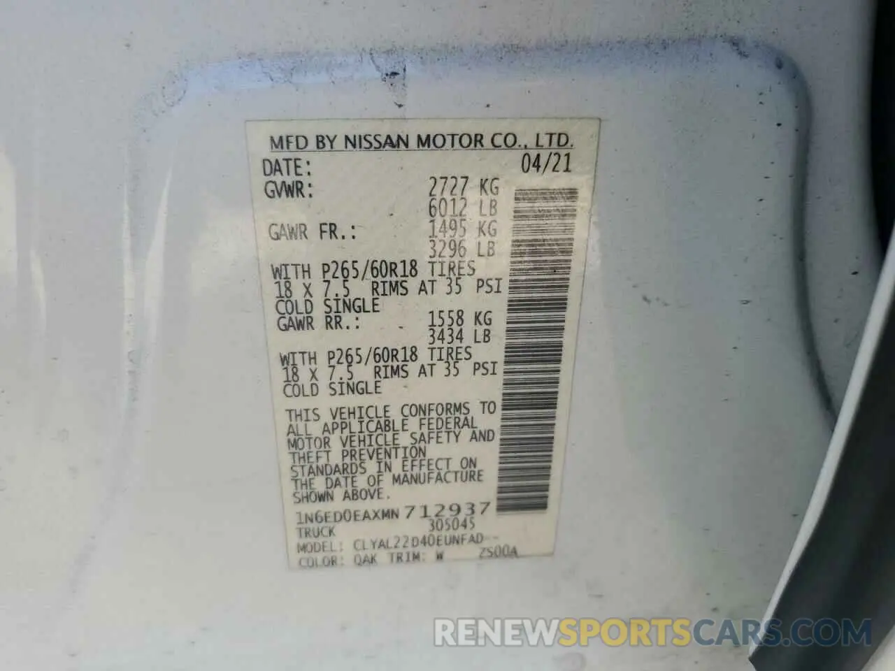 12 Photograph of a damaged car 1N6ED0EAXMN712937 NISSAN FRONTIER 2021