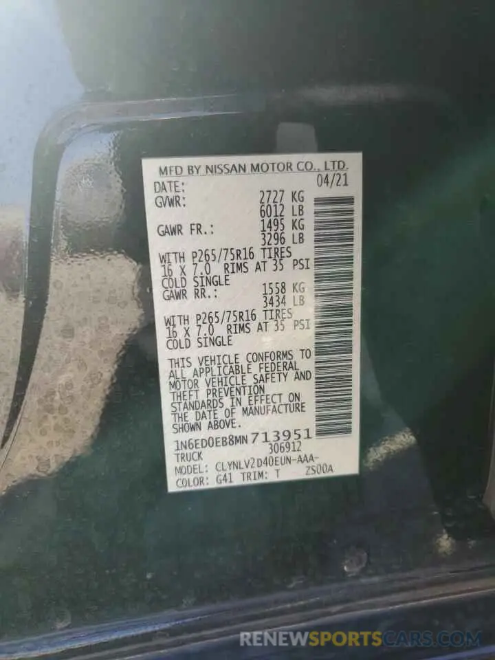15 Photograph of a damaged car 1N6ED0EB8MN713951 NISSAN FRONTIER 2021