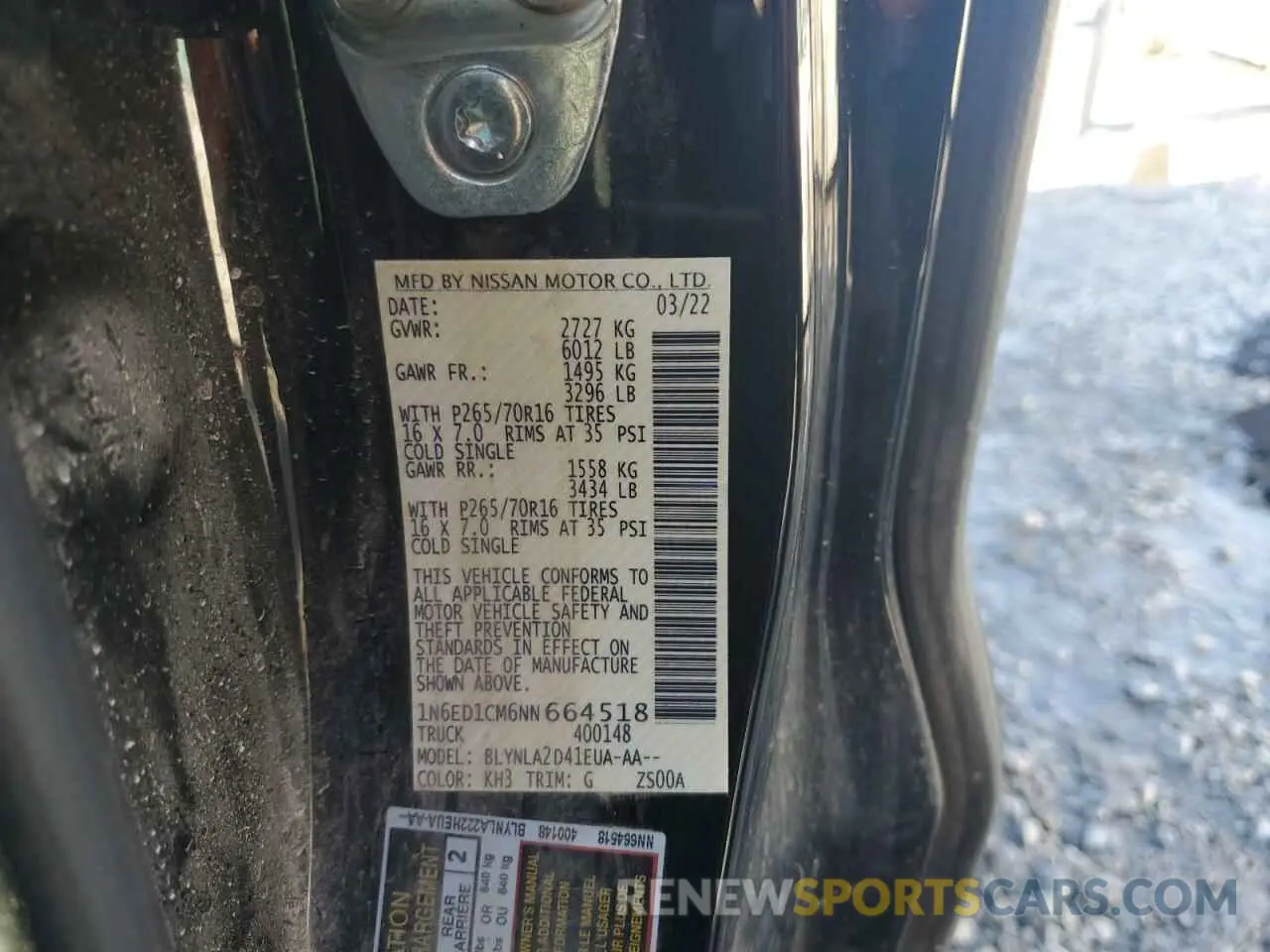 14 Photograph of a damaged car 1N6ED1CM6NN664518 NISSAN FRONTIER 2022