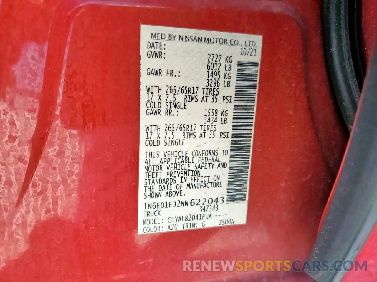13 Photograph of a damaged car 1N6ED1EJ2NN622043 NISSAN FRONTIER 2022