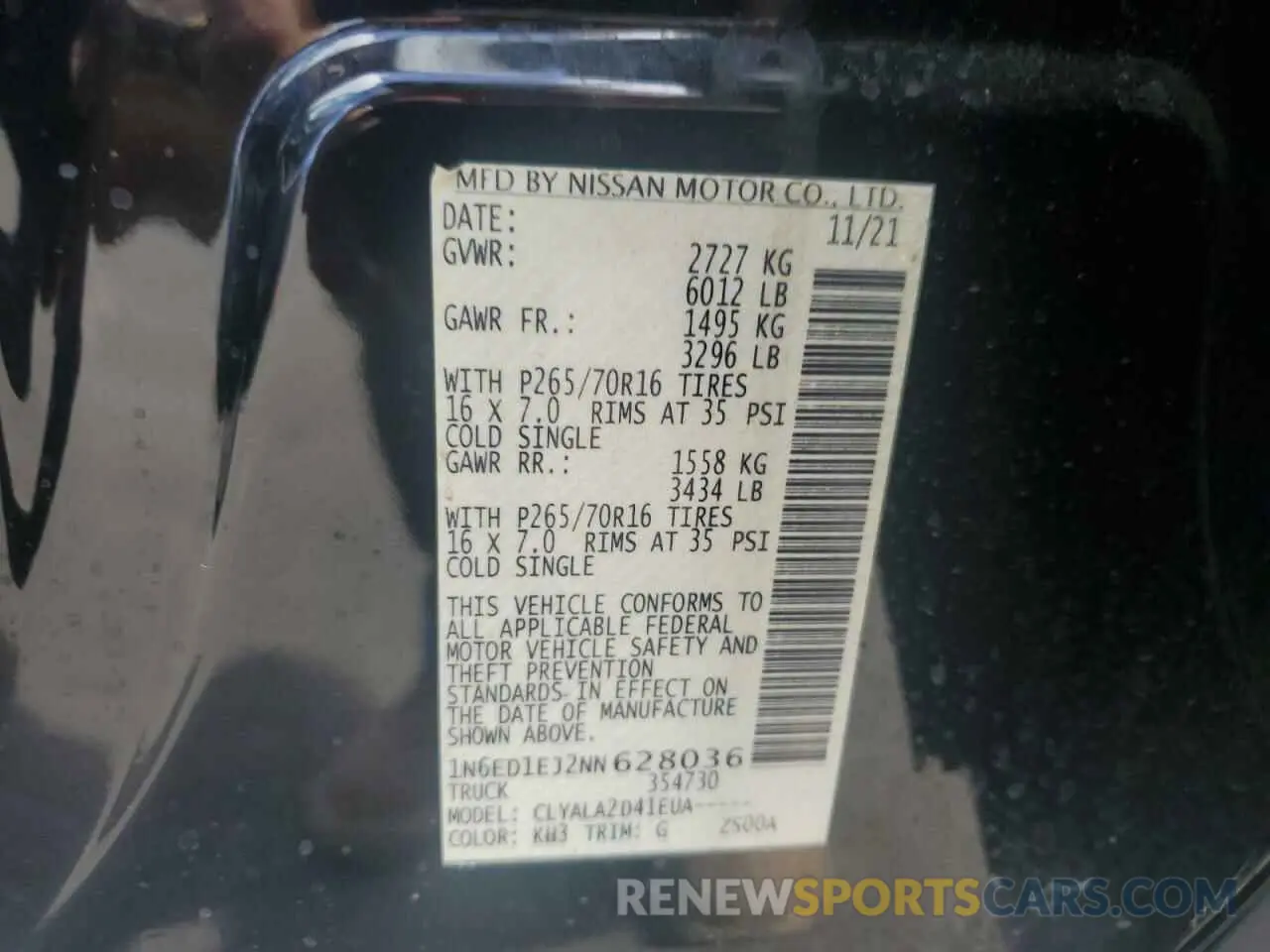 12 Photograph of a damaged car 1N6ED1EJ2NN628036 NISSAN FRONTIER 2022
