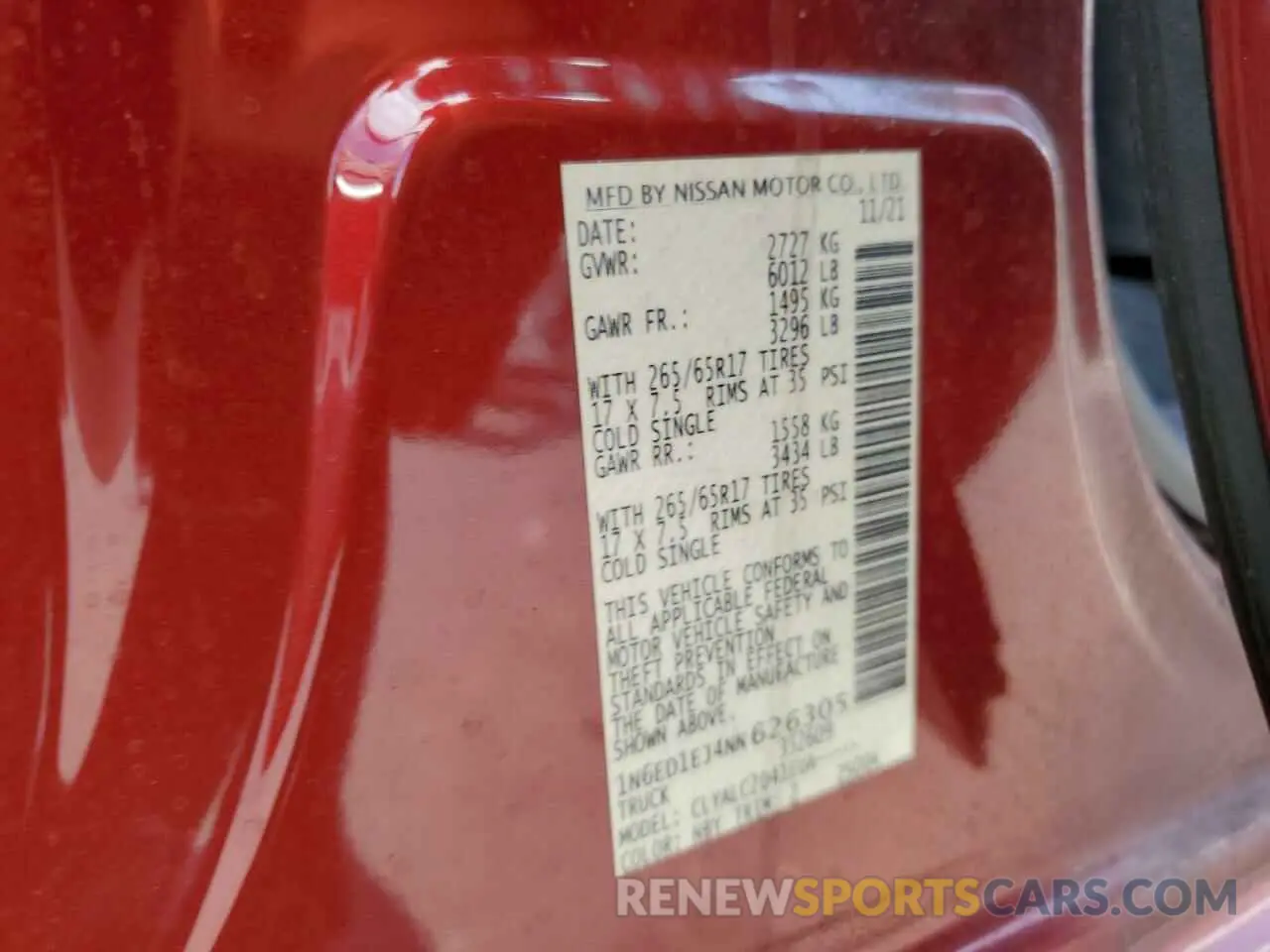 12 Photograph of a damaged car 1N6ED1EJ4NN626305 NISSAN FRONTIER 2022