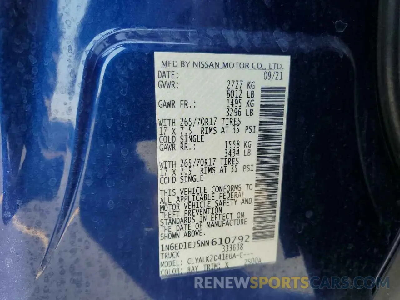 12 Photograph of a damaged car 1N6ED1EJ5NN610792 NISSAN FRONTIER 2022
