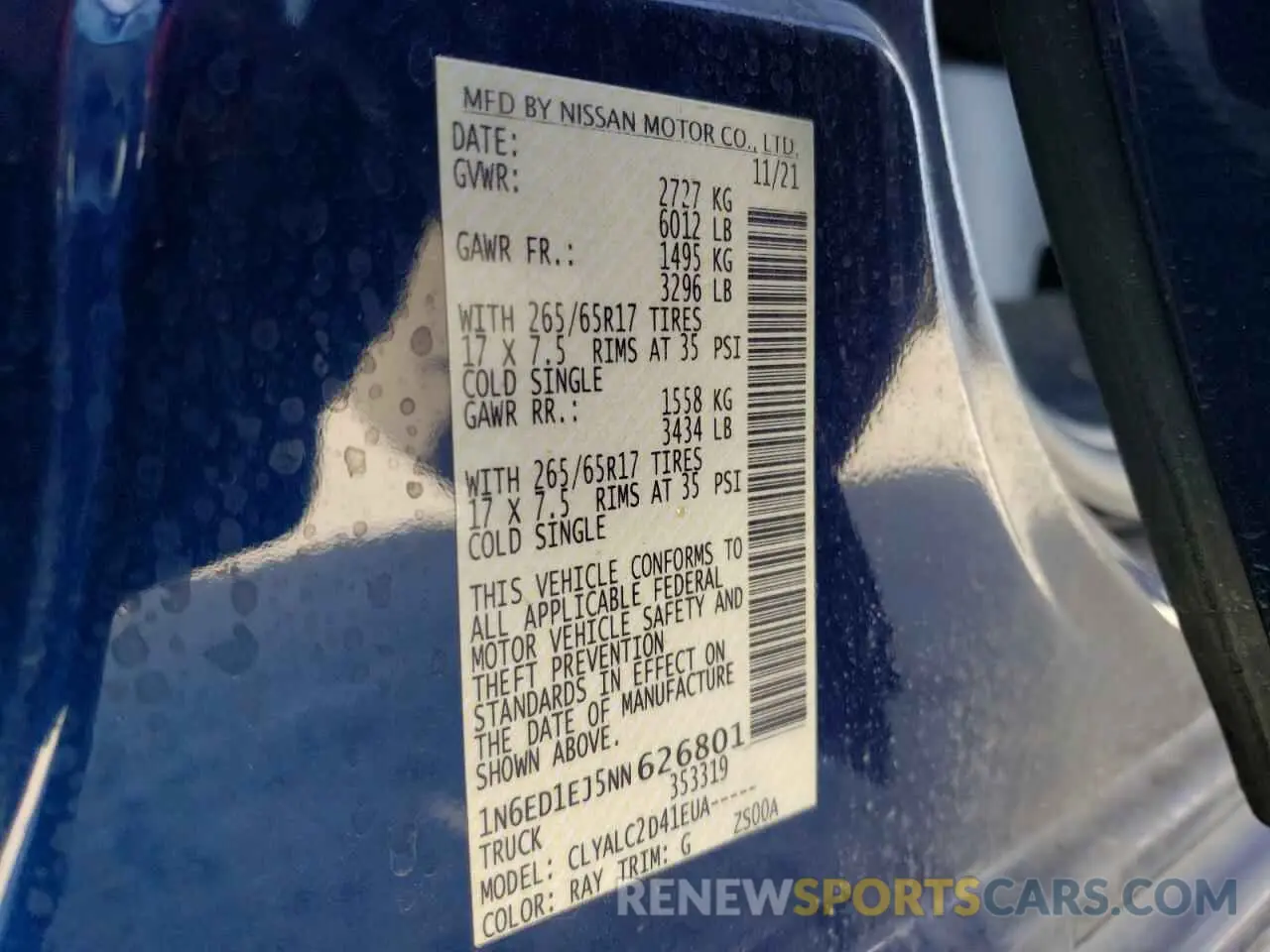 12 Photograph of a damaged car 1N6ED1EJ5NN626801 NISSAN FRONTIER 2022