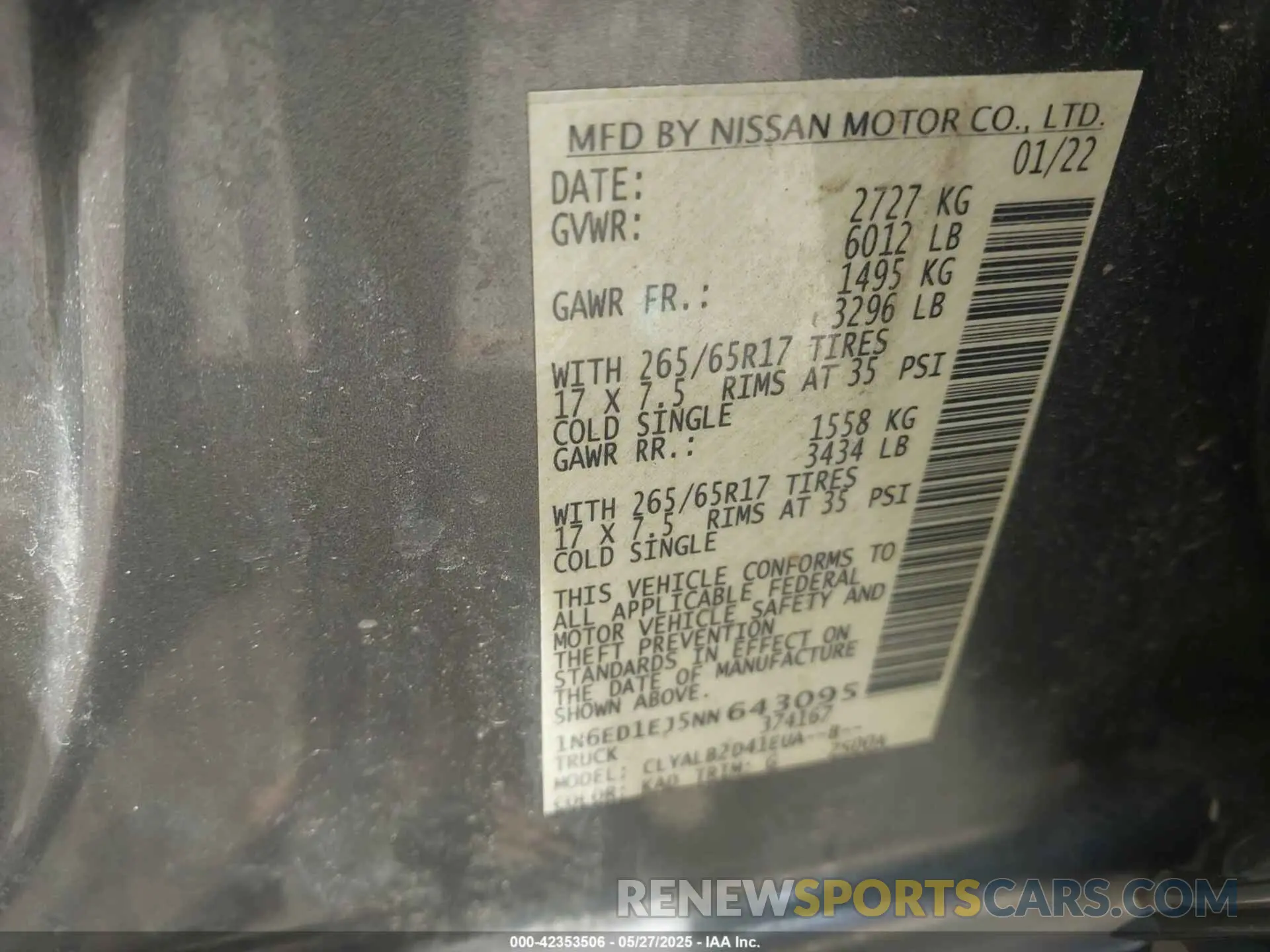 9 Photograph of a damaged car 1N6ED1EJ5NN643095 NISSAN FRONTIER 2022