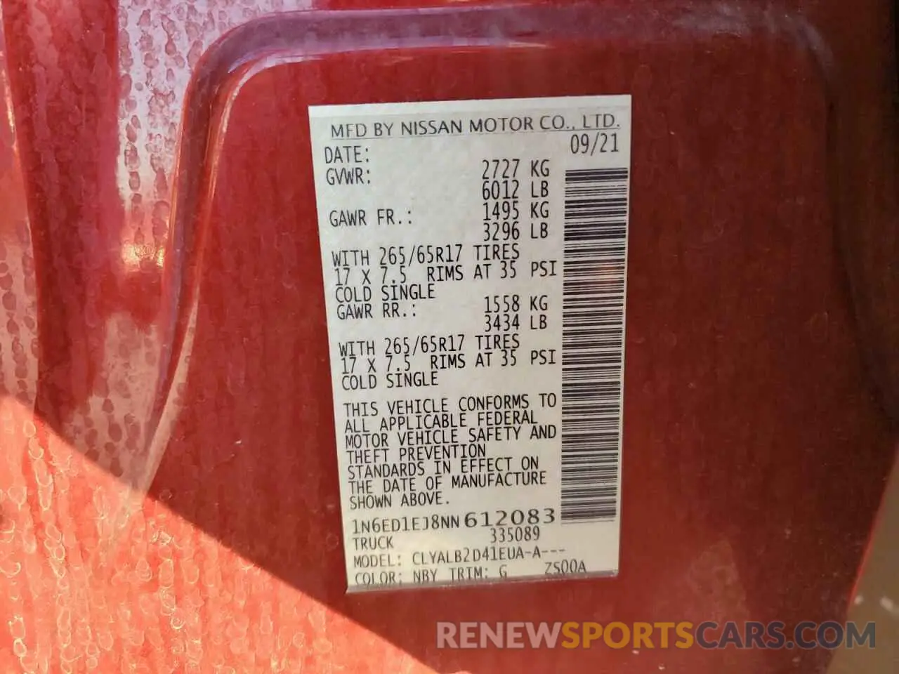 12 Photograph of a damaged car 1N6ED1EJ8NN612083 NISSAN FRONTIER 2022