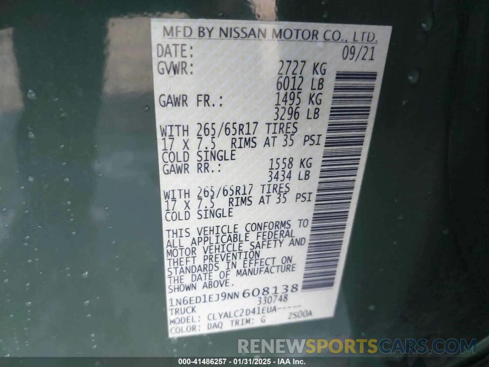 9 Photograph of a damaged car 1N6ED1EJ9NN608138 NISSAN FRONTIER 2022
