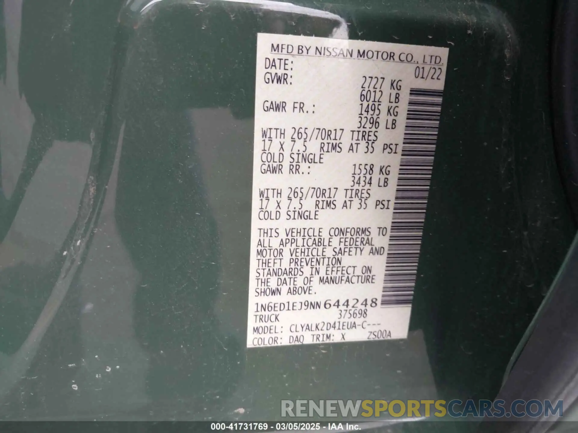 9 Photograph of a damaged car 1N6ED1EJ9NN644248 NISSAN FRONTIER 2022