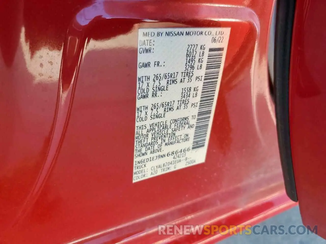 14 Photograph of a damaged car 1N6ED1EJ9NN686466 NISSAN FRONTIER 2022