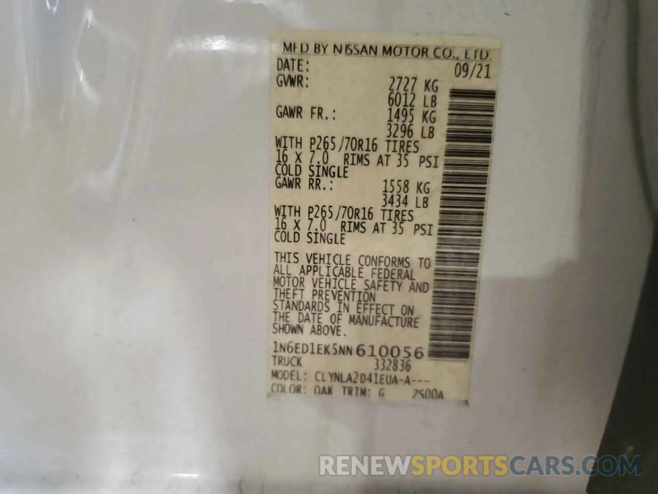 12 Photograph of a damaged car 1N6ED1EK5NN610056 NISSAN FRONTIER 2022