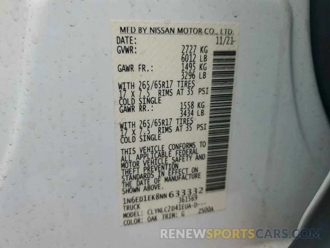12 Photograph of a damaged car 1N6ED1EK8NN633332 NISSAN FRONTIER 2022