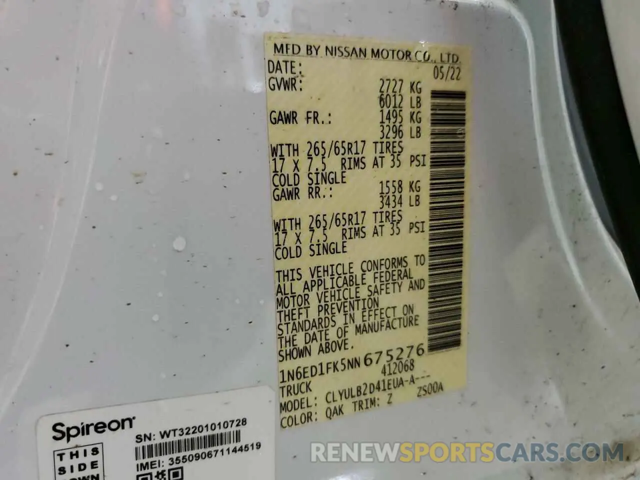 12 Photograph of a damaged car 1N6ED1FK5NN675276 NISSAN FRONTIER 2022