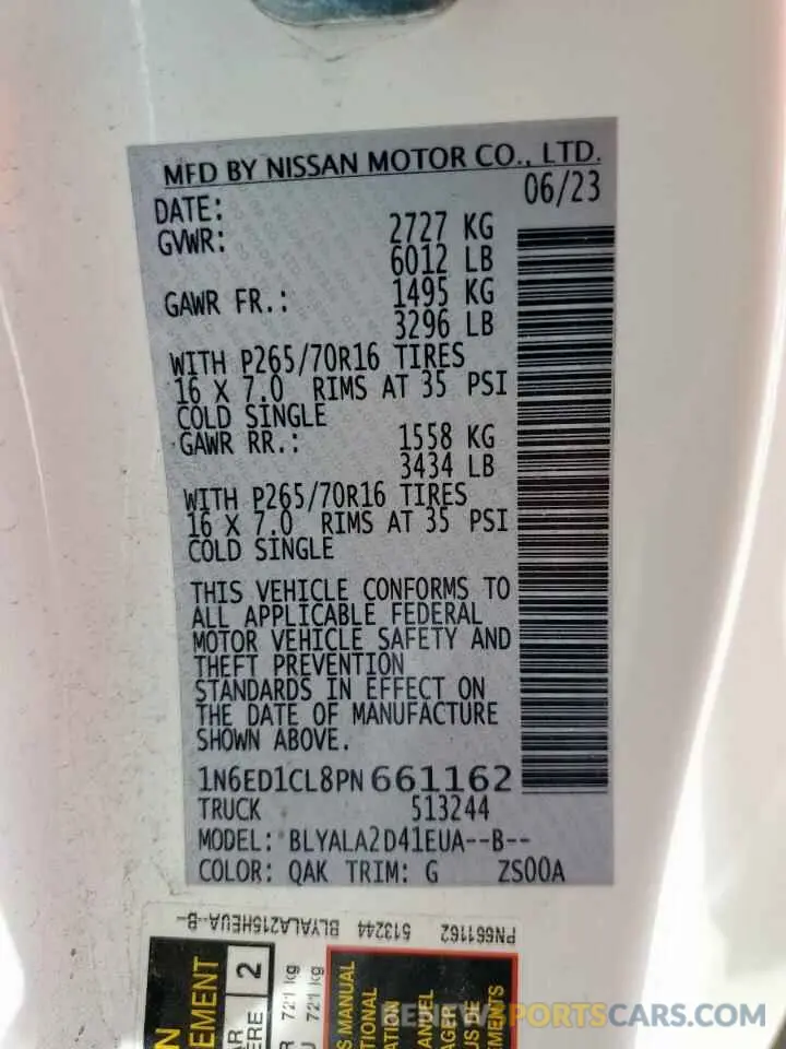 12 Photograph of a damaged car 1N6ED1CL8PN661162 NISSAN FRONTIER 2023
