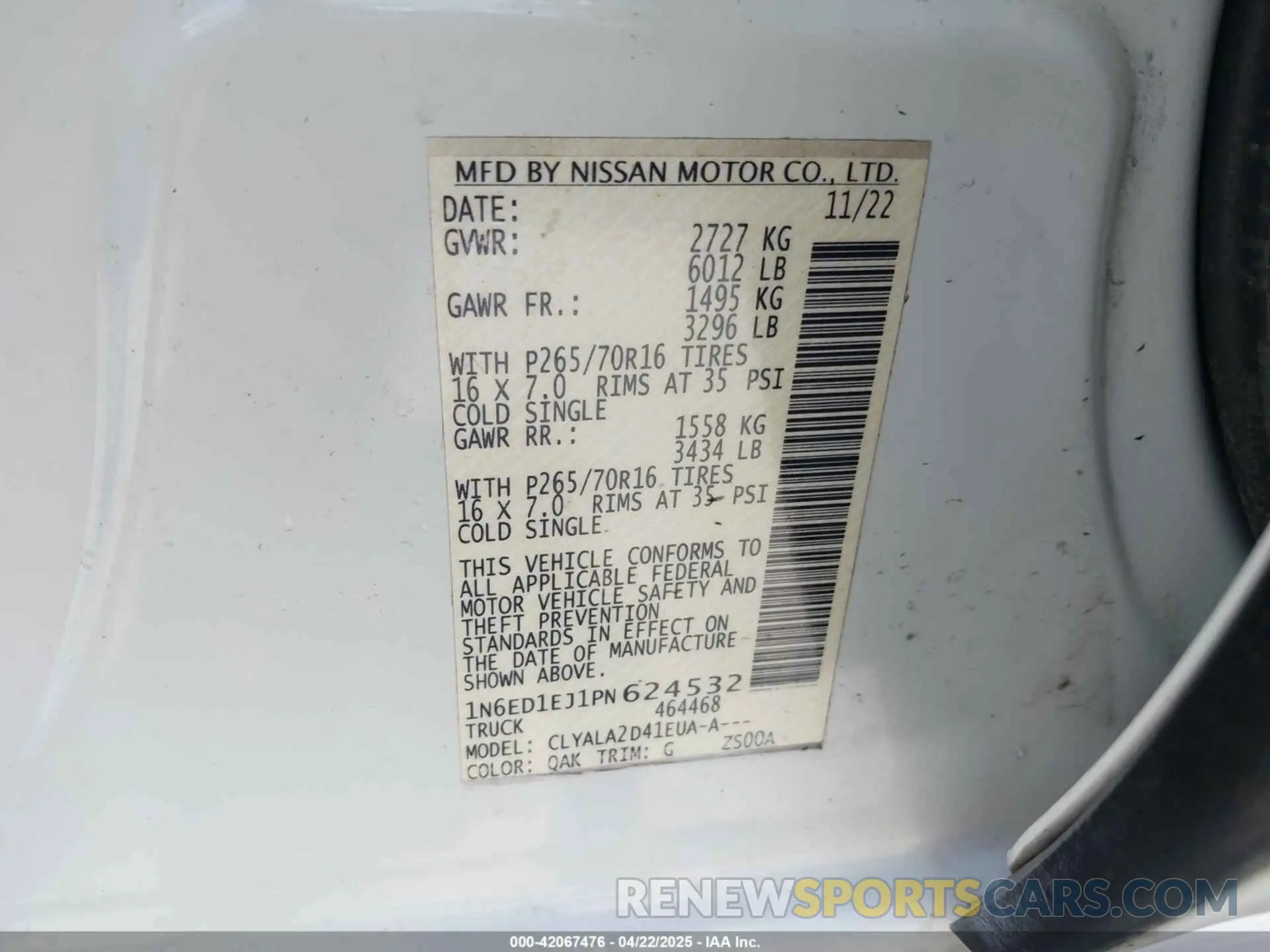 9 Photograph of a damaged car 1N6ED1EJ1PN624532 NISSAN FRONTIER 2023