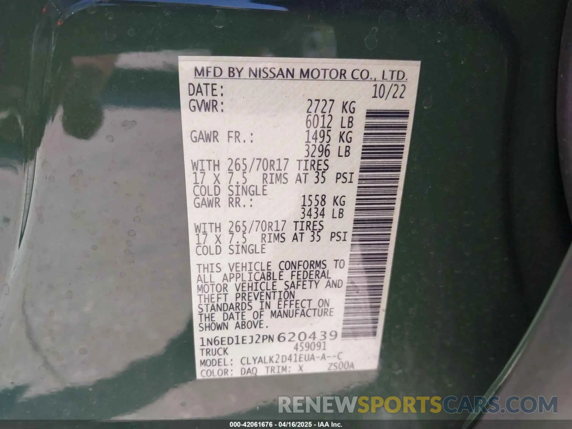 9 Photograph of a damaged car 1N6ED1EJ2PN620439 NISSAN FRONTIER 2023