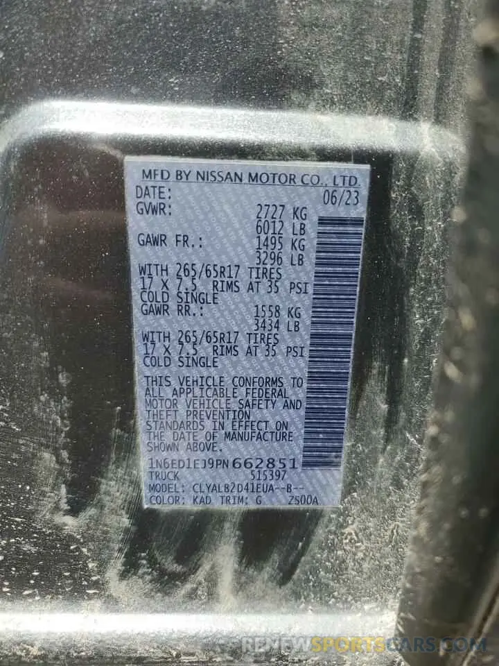 14 Photograph of a damaged car 1N6ED1EJ9PN662851 NISSAN FRONTIER 2023