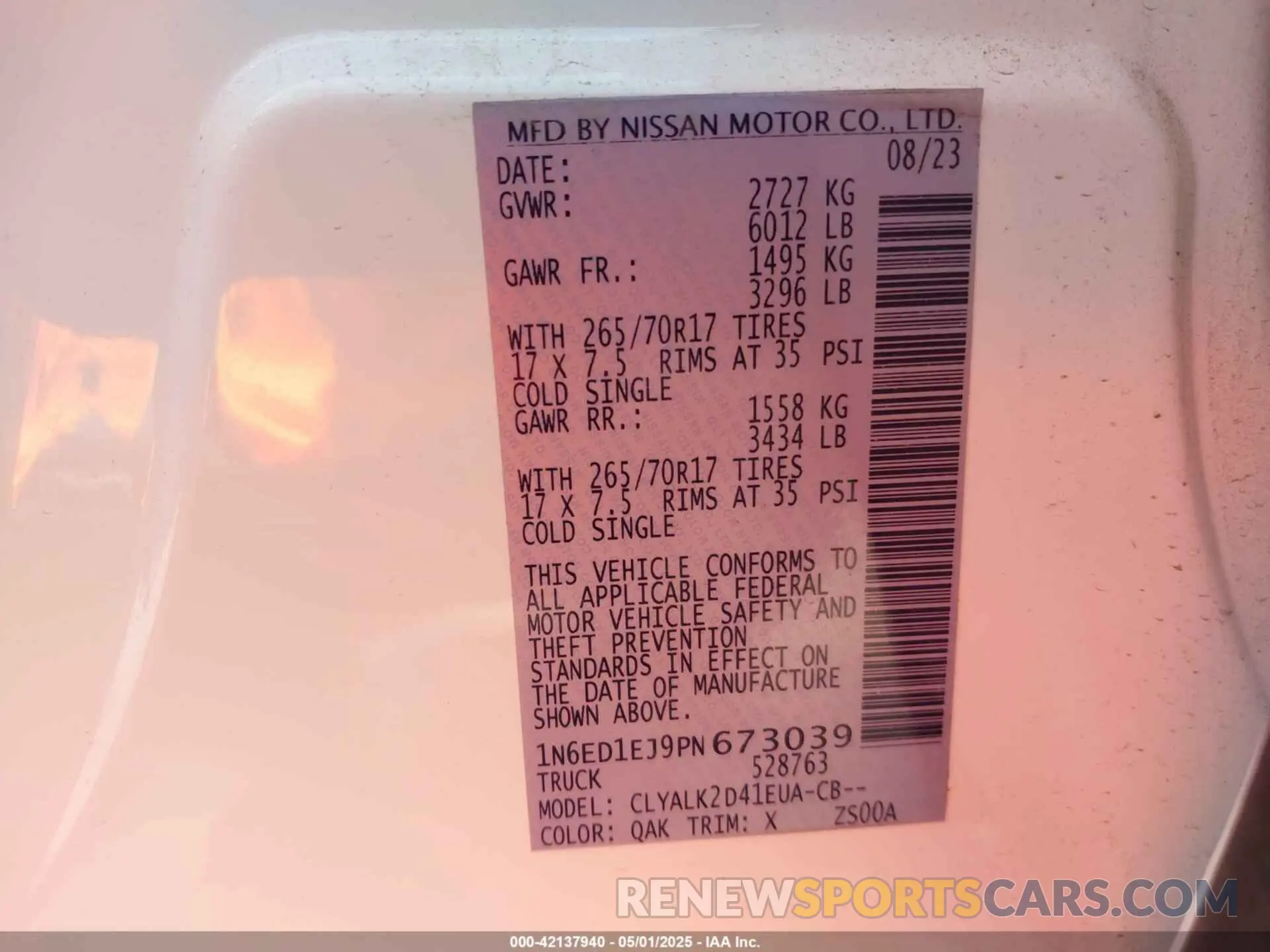 9 Photograph of a damaged car 1N6ED1EJ9PN673039 NISSAN FRONTIER 2023