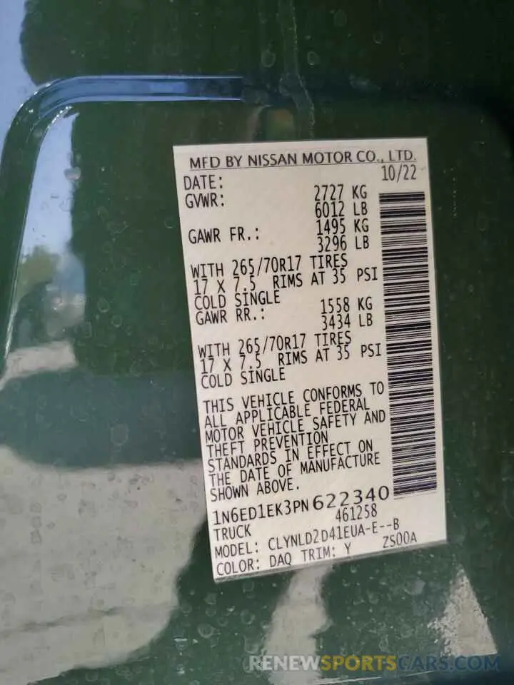12 Photograph of a damaged car 1N6ED1EK3PN622340 NISSAN FRONTIER 2023