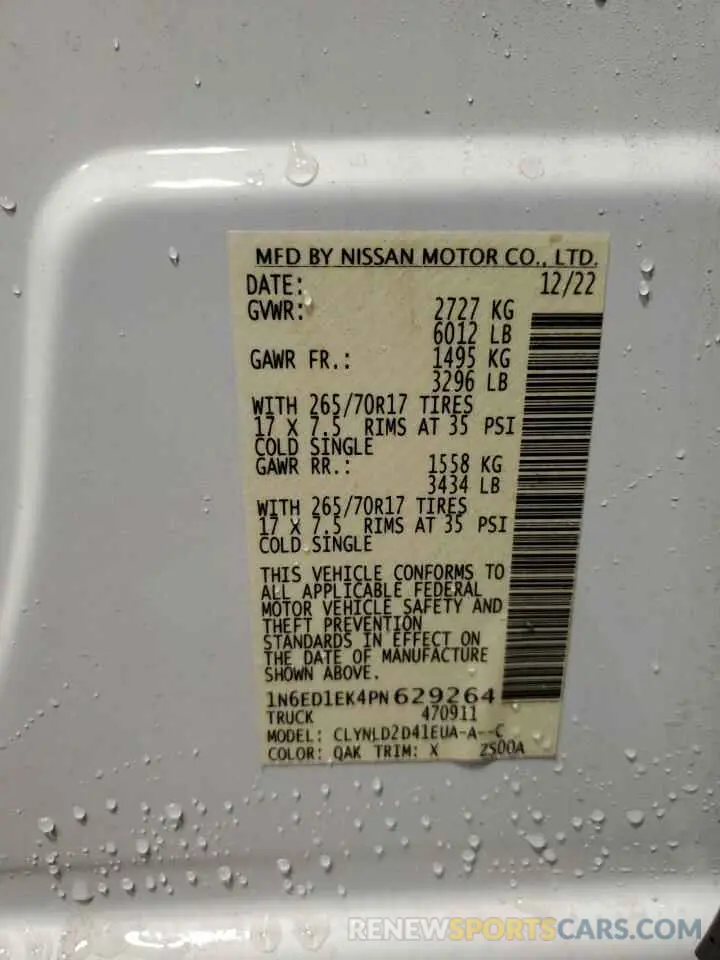 12 Photograph of a damaged car 1N6ED1EK4PN629264 NISSAN FRONTIER 2023