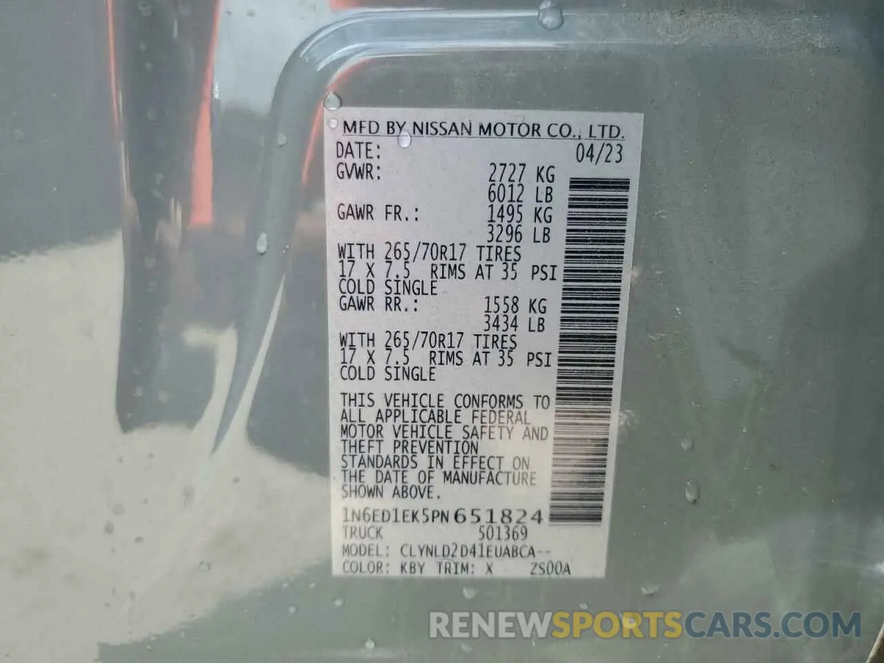 13 Photograph of a damaged car 1N6ED1EK5PN651824 NISSAN FRONTIER 2023