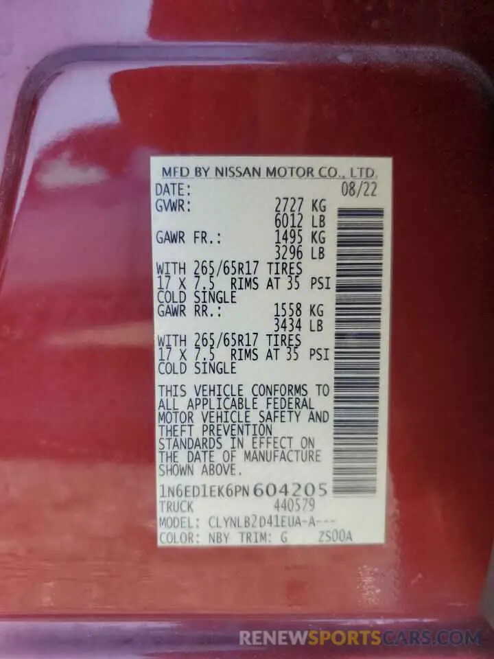 13 Photograph of a damaged car 1N6ED1EK6PN604205 NISSAN FRONTIER 2023