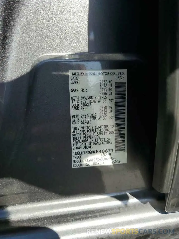 12 Photograph of a damaged car 1N6ED1EK6PN640671 NISSAN FRONTIER 2023