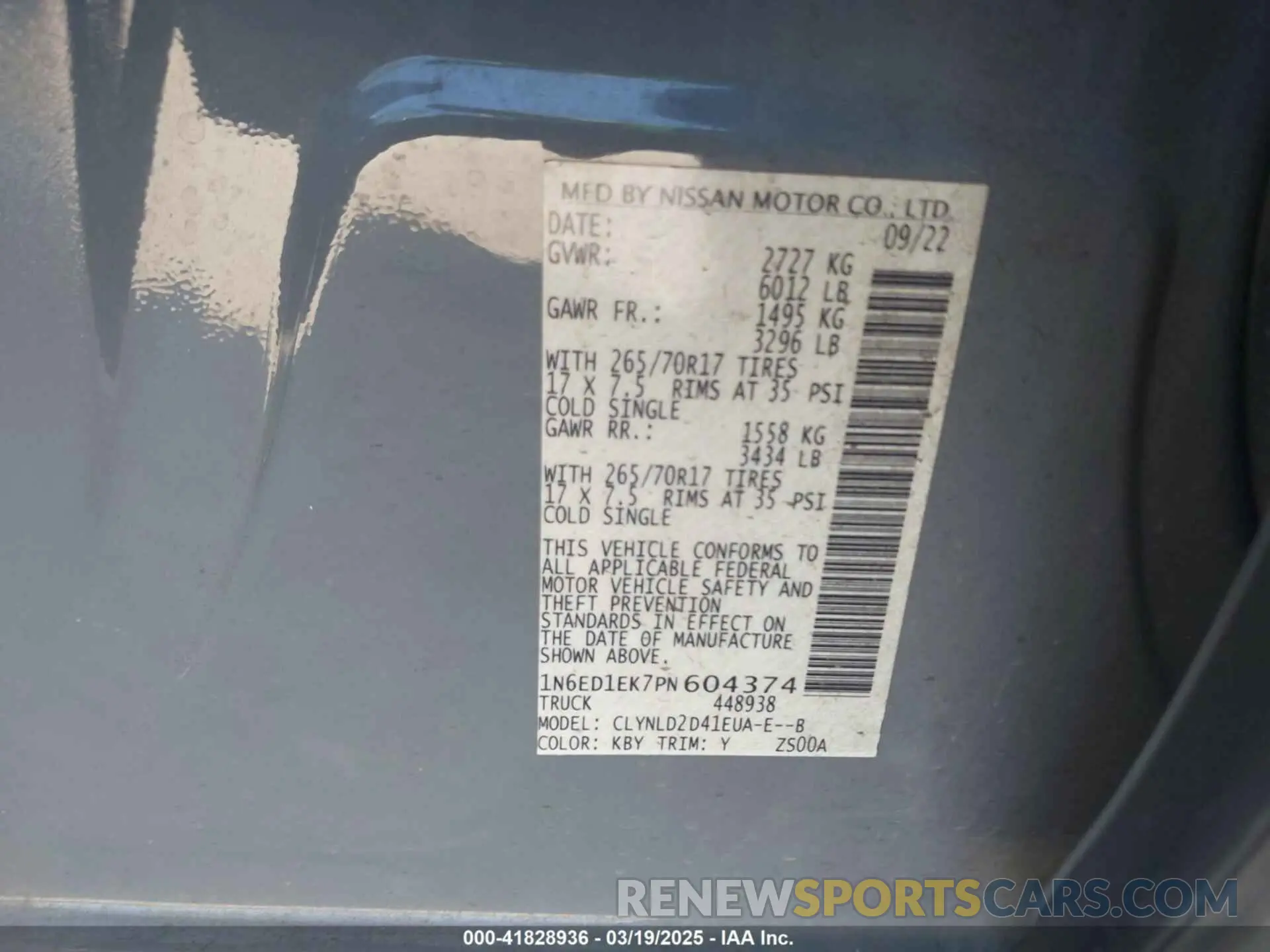 9 Photograph of a damaged car 1N6ED1EK7PN604374 NISSAN FRONTIER 2023