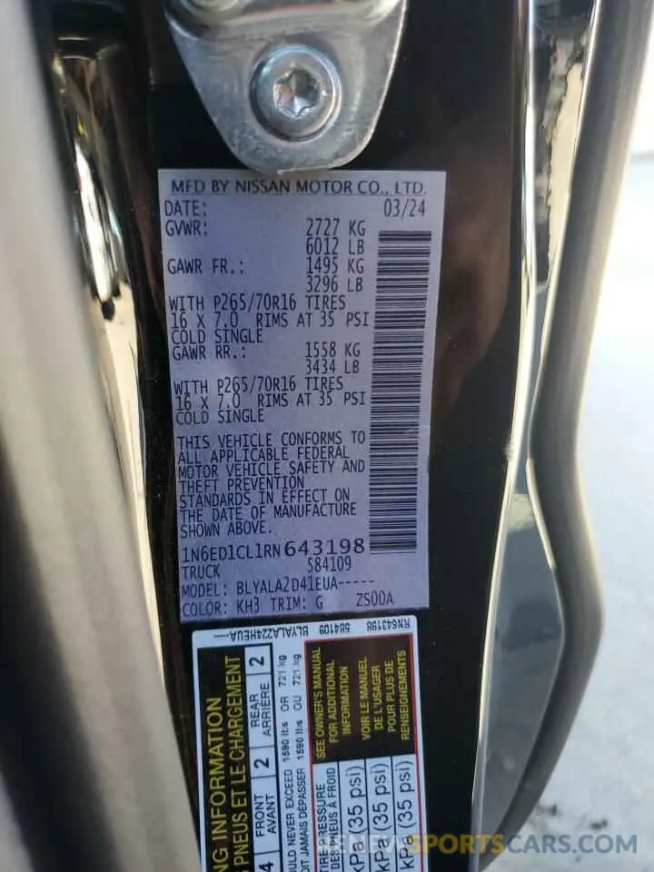 12 Photograph of a damaged car 1N6ED1CL1RN643198 NISSAN FRONTIER 2024