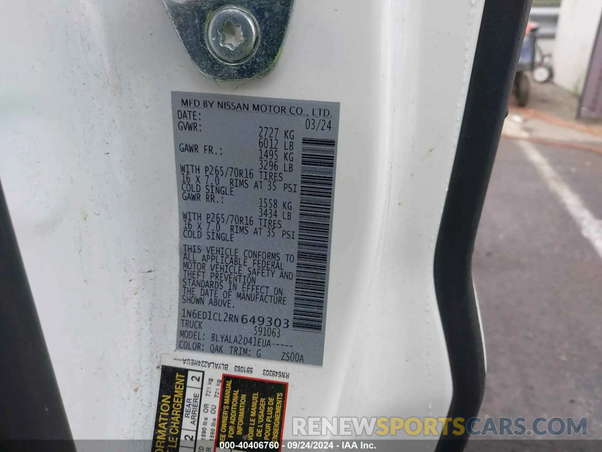 9 Photograph of a damaged car 1N6ED1CL2RN649303 NISSAN FRONTIER 2024