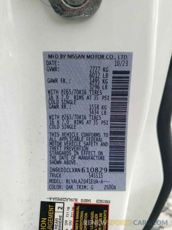 12 Photograph of a damaged car 1N6ED1CLXRN610829 NISSAN FRONTIER 2024