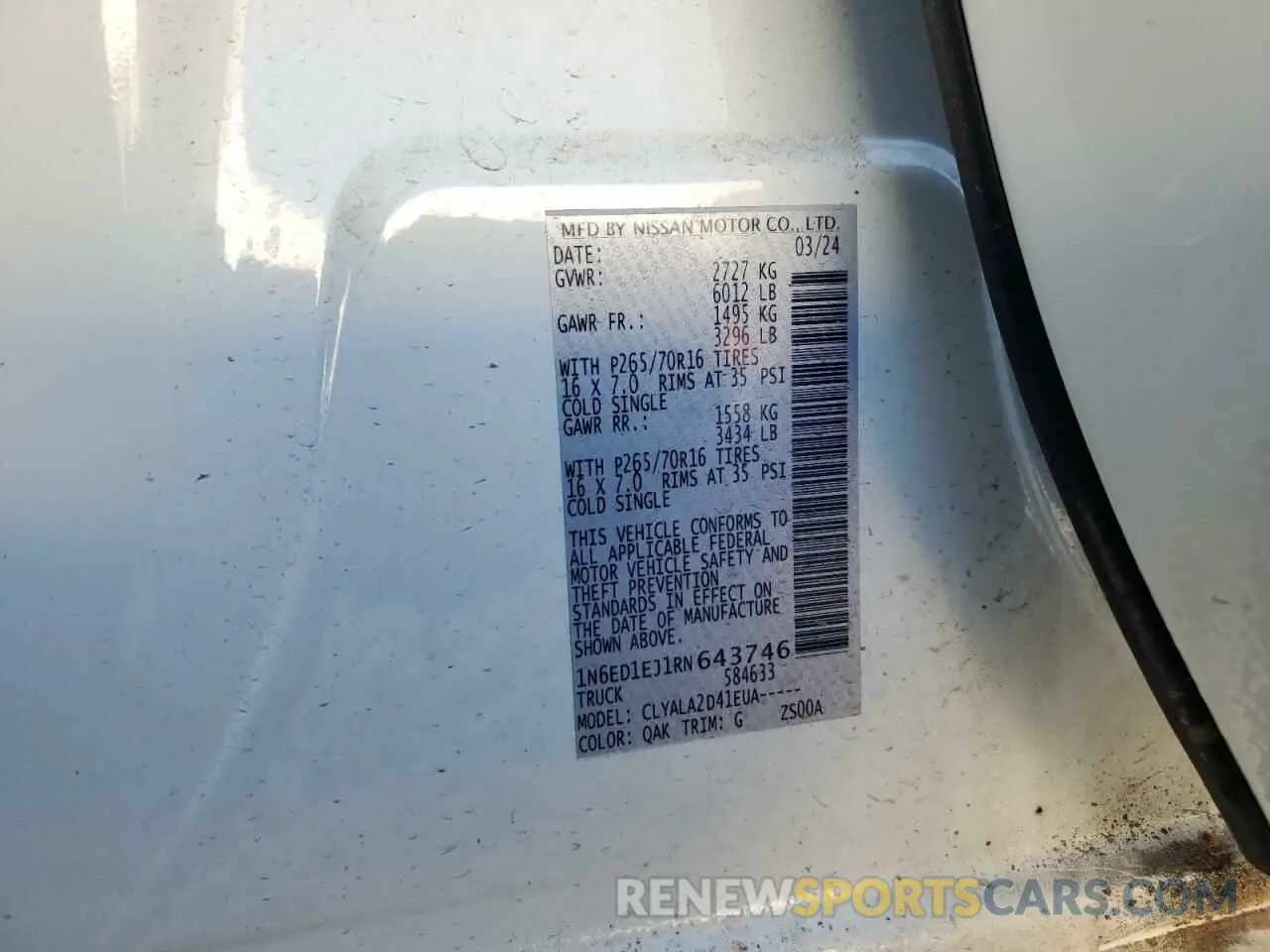 13 Photograph of a damaged car 1N6ED1EJ1RN643746 NISSAN FRONTIER 2024