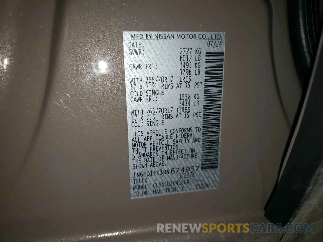 14 Photograph of a damaged car 1N6ED1EK3RN674957 NISSAN FRONTIER 2024