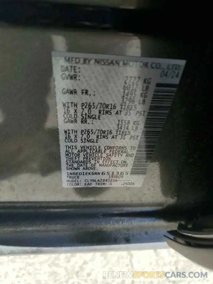 12 Photograph of a damaged car 1N6ED1EK6RN651365 NISSAN FRONTIER 2024