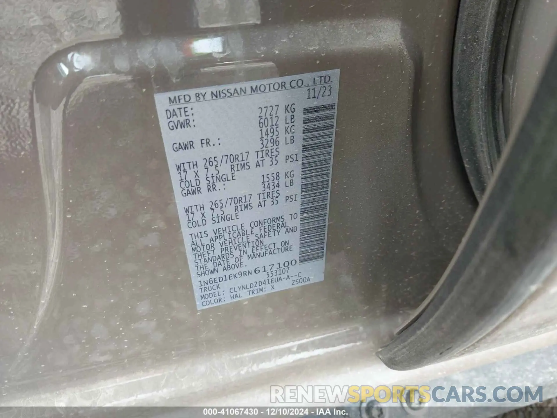 9 Photograph of a damaged car 1N6ED1EK9RN617100 NISSAN FRONTIER 2024