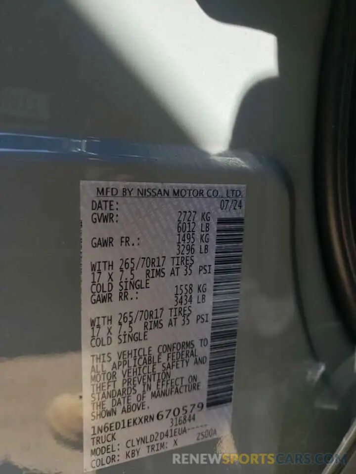 12 Photograph of a damaged car 1N6ED1EKXRN670579 NISSAN FRONTIER 2024