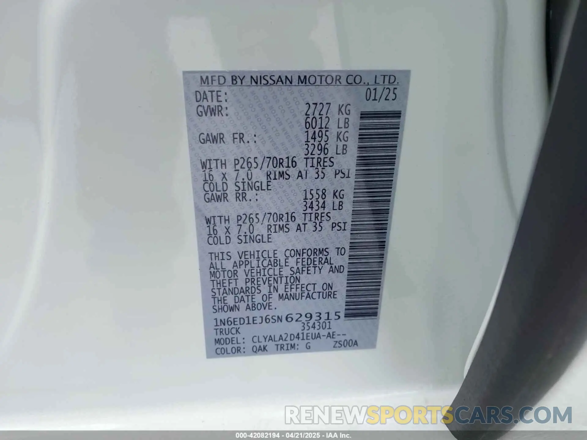 9 Photograph of a damaged car 1N6ED1EJ6SN629315 NISSAN FRONTIER 2025