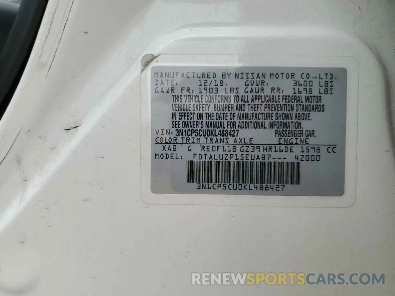 13 Photograph of a damaged car 3N1CP5CU0KL488427 NISSAN KICKS 2019