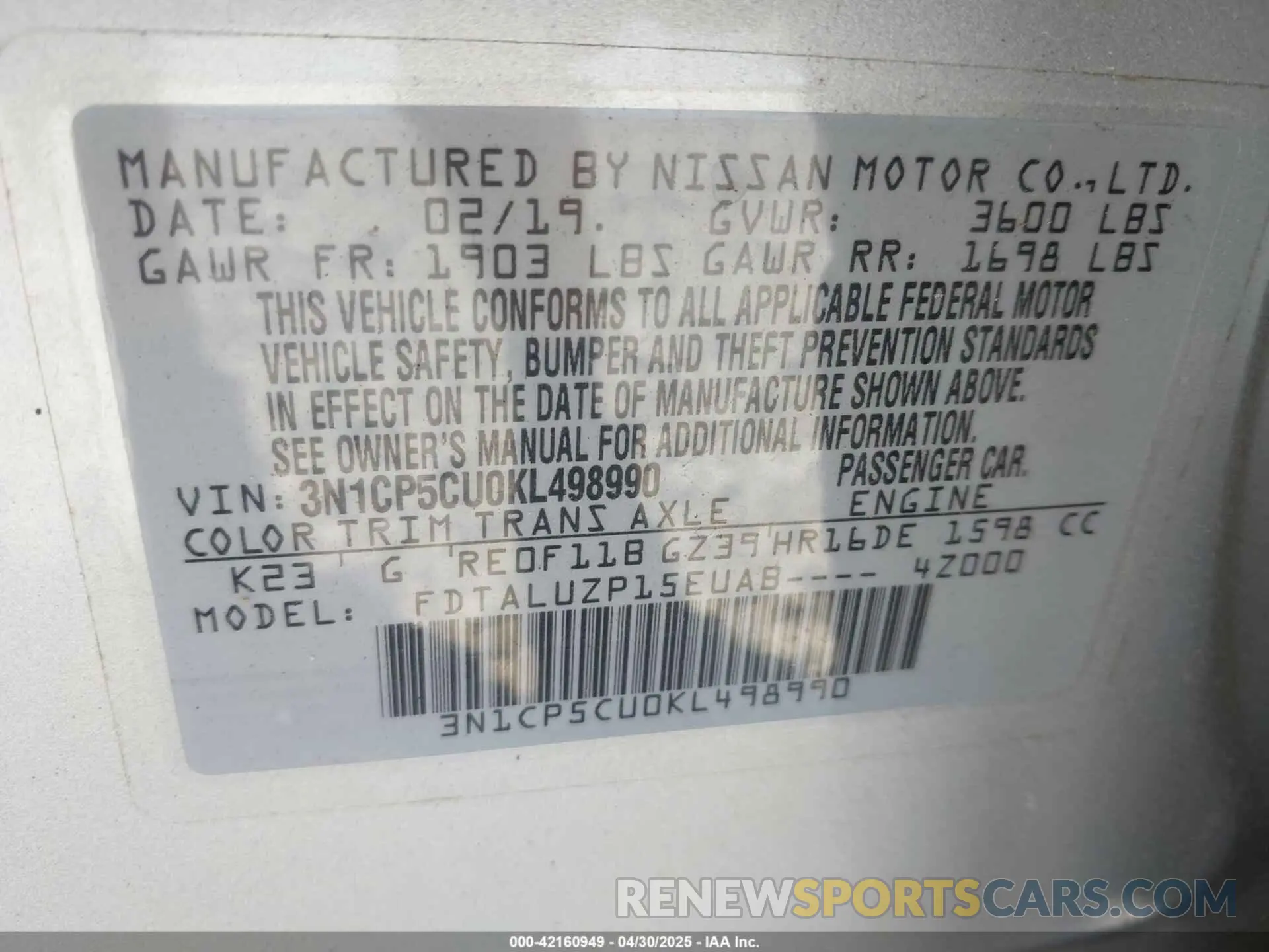 9 Photograph of a damaged car 3N1CP5CU0KL498990 NISSAN KICKS 2019