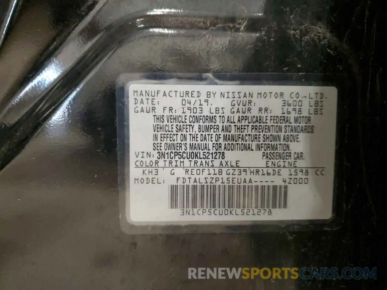 12 Photograph of a damaged car 3N1CP5CU0KL521278 NISSAN KICKS 2019