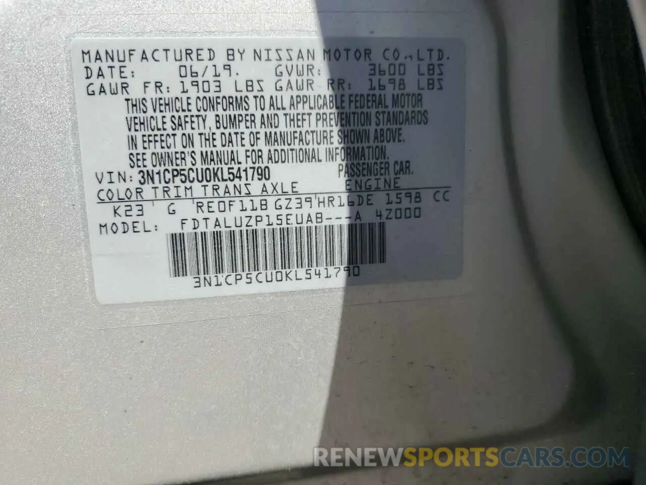 13 Photograph of a damaged car 3N1CP5CU0KL541790 NISSAN KICKS 2019