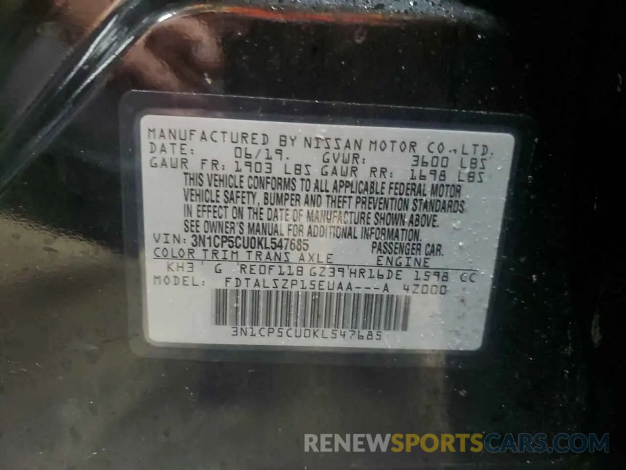 13 Photograph of a damaged car 3N1CP5CU0KL547685 NISSAN KICKS 2019