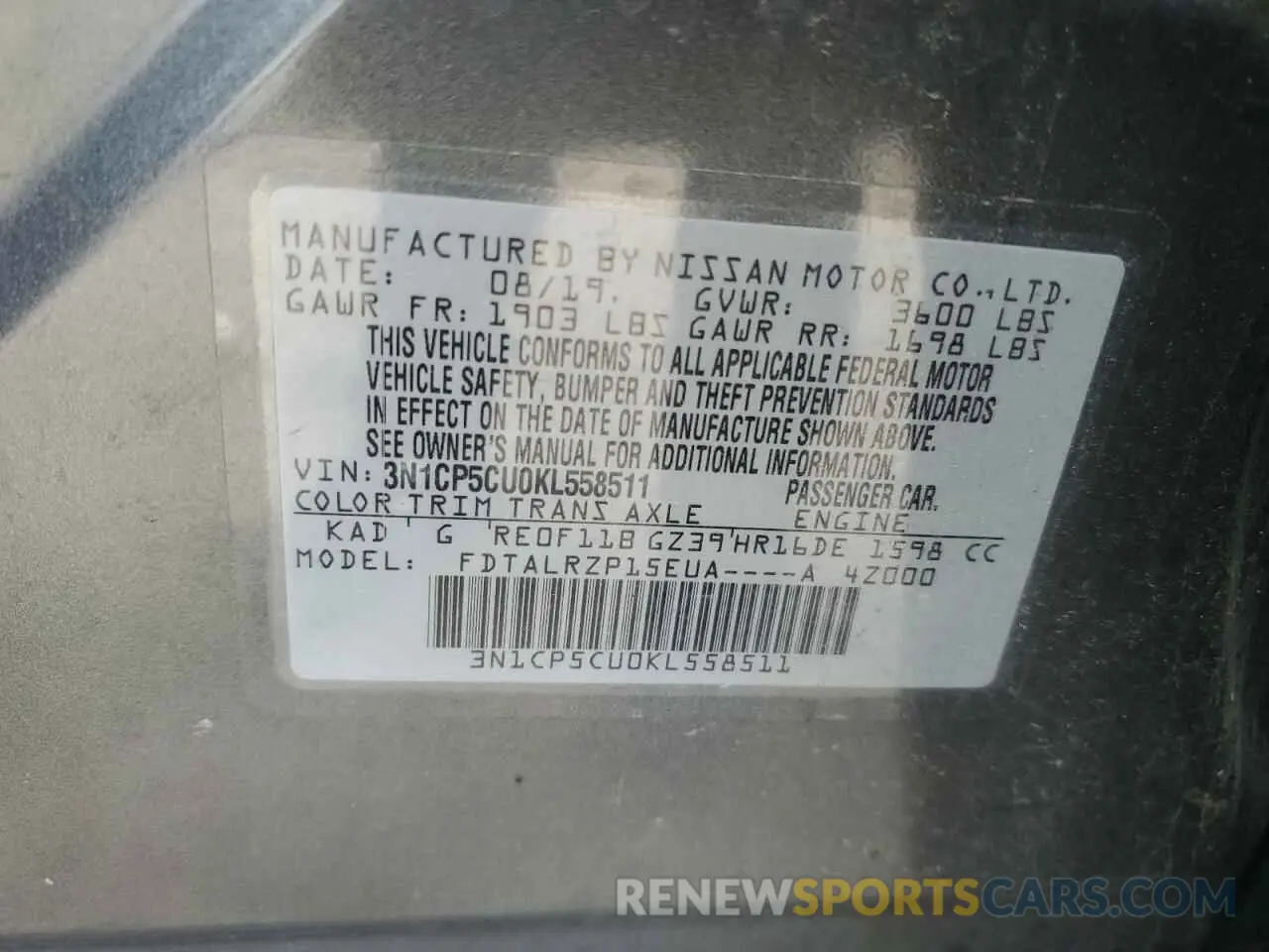 12 Photograph of a damaged car 3N1CP5CU0KL558511 NISSAN KICKS 2019