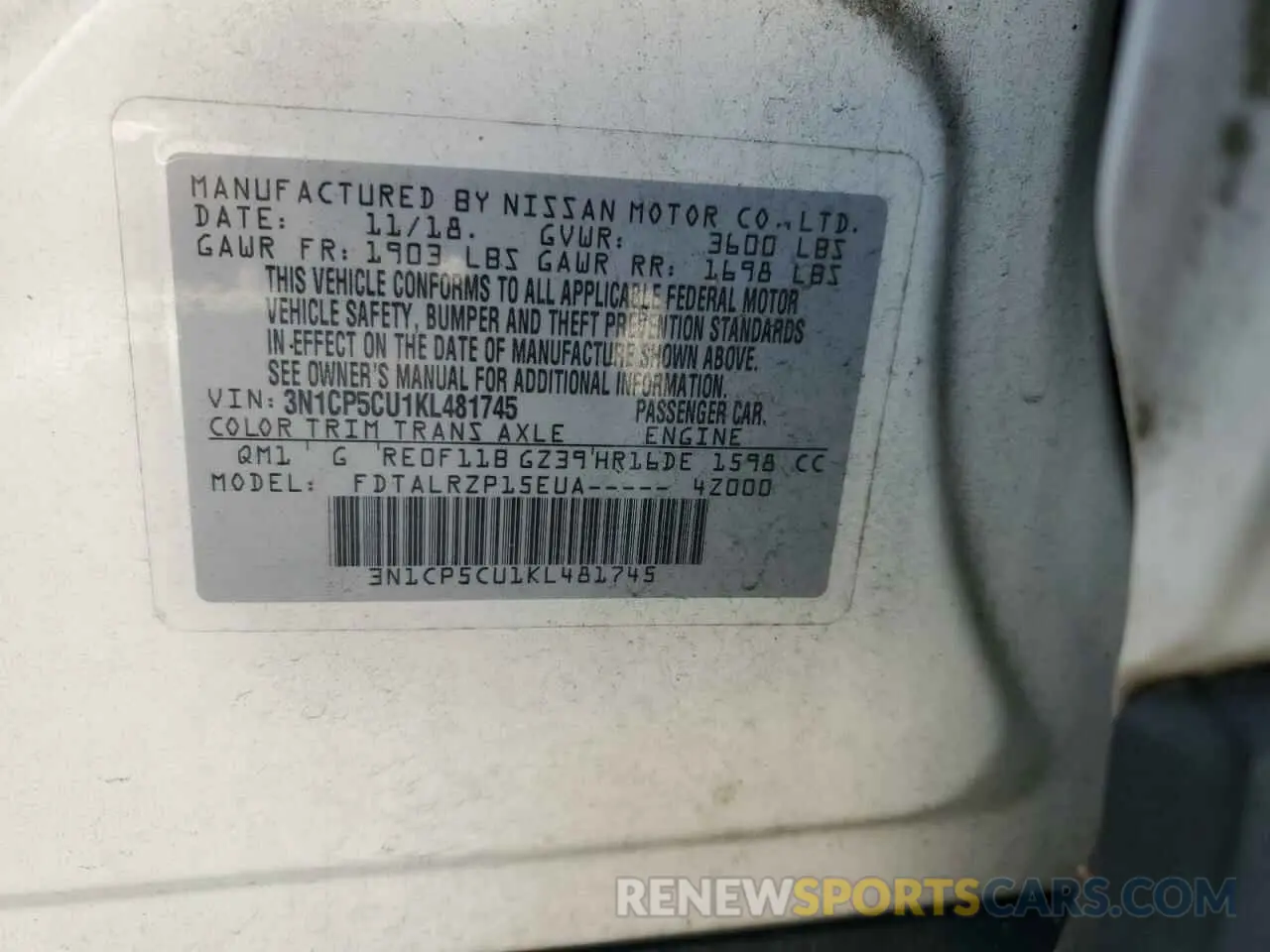 13 Photograph of a damaged car 3N1CP5CU1KL481745 NISSAN KICKS 2019