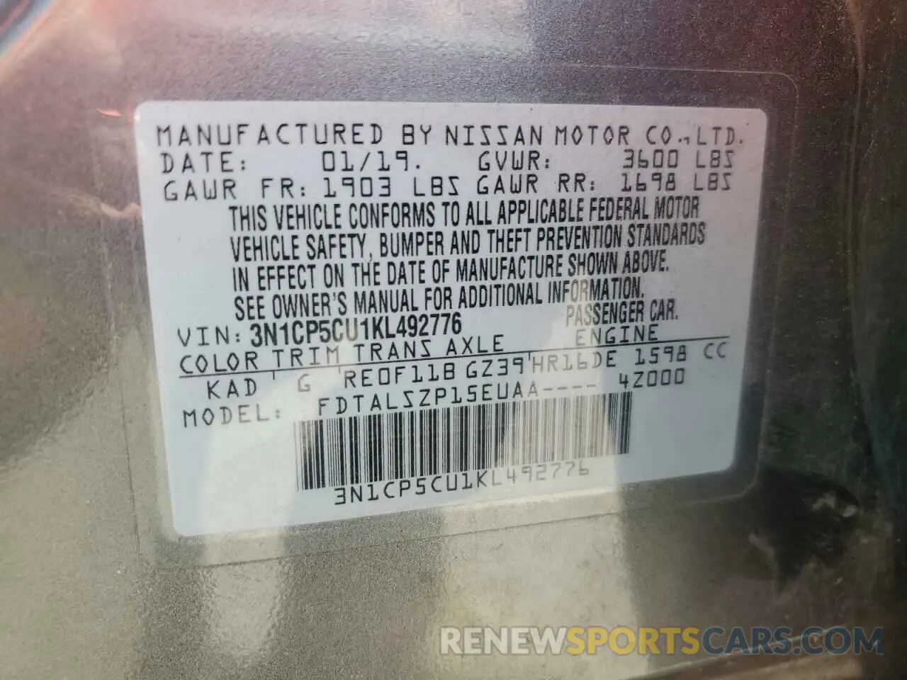 13 Photograph of a damaged car 3N1CP5CU1KL492776 NISSAN KICKS 2019