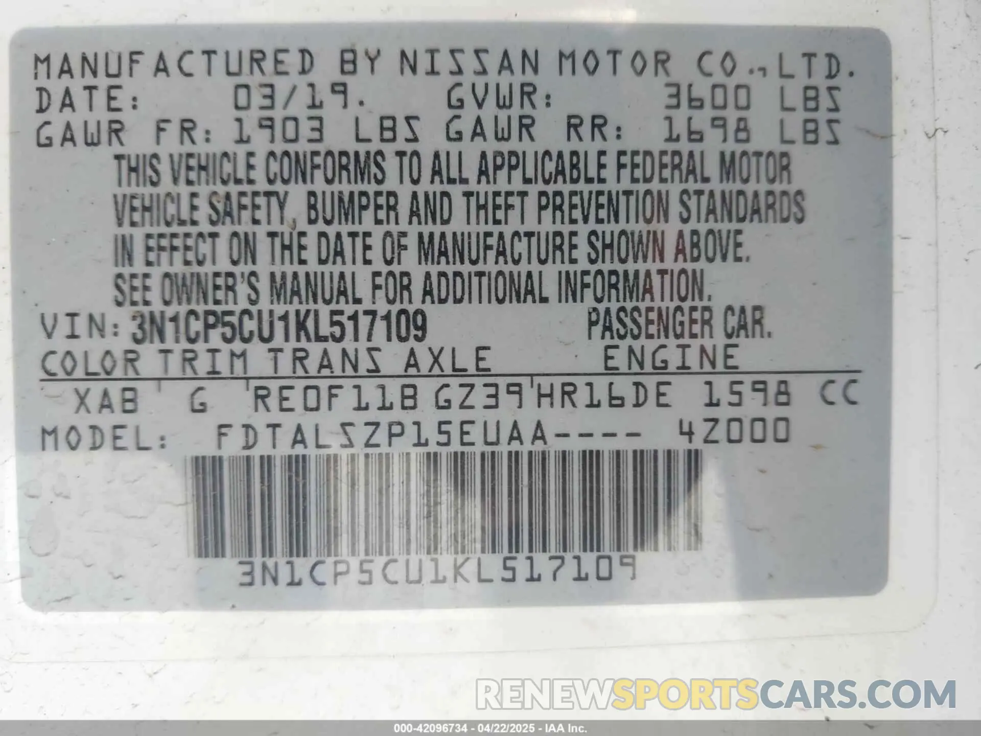 9 Photograph of a damaged car 3N1CP5CU1KL517109 NISSAN KICKS 2019