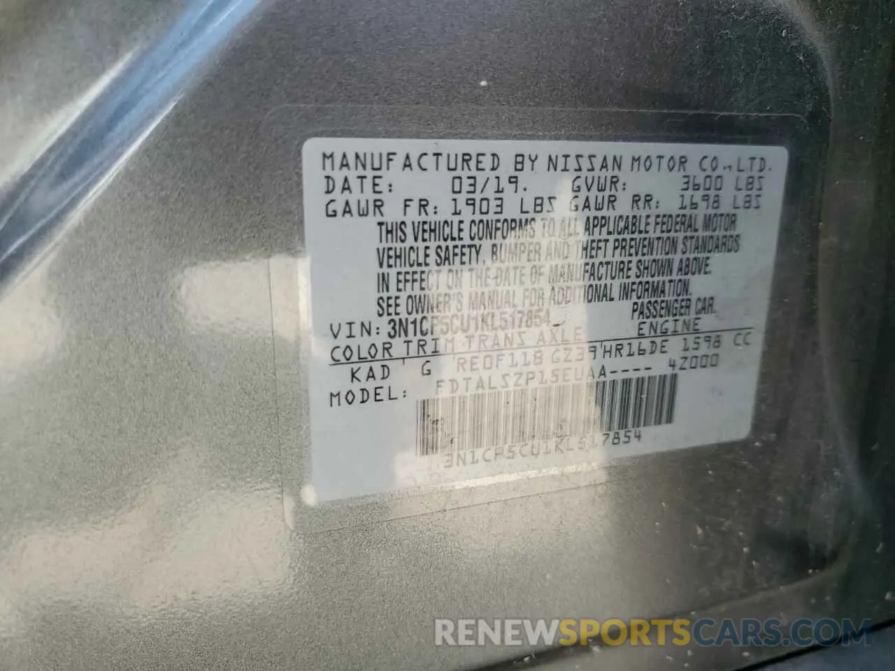 13 Photograph of a damaged car 3N1CP5CU1KL517854 NISSAN KICKS 2019