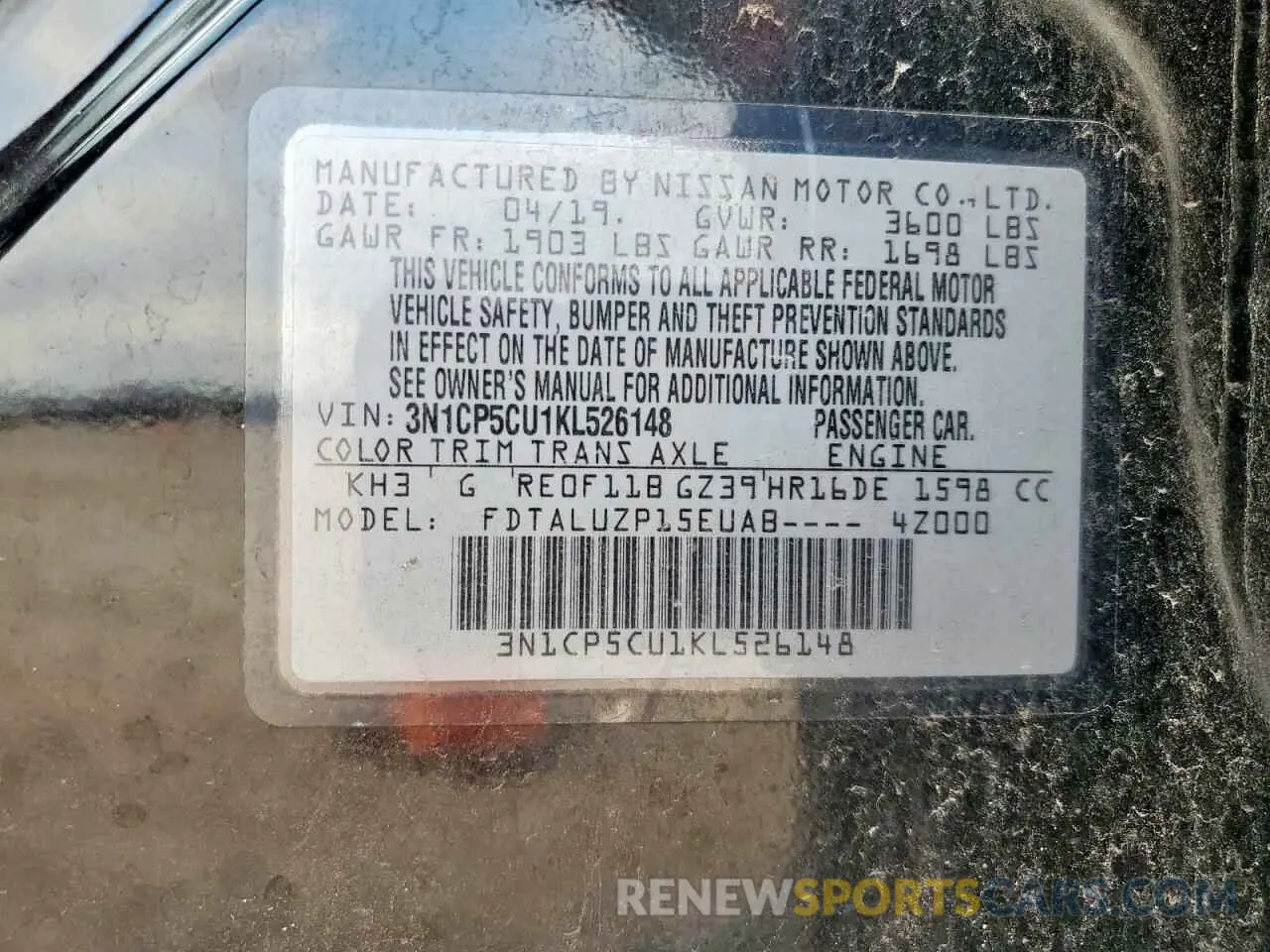 14 Photograph of a damaged car 3N1CP5CU1KL526148 NISSAN KICKS 2019