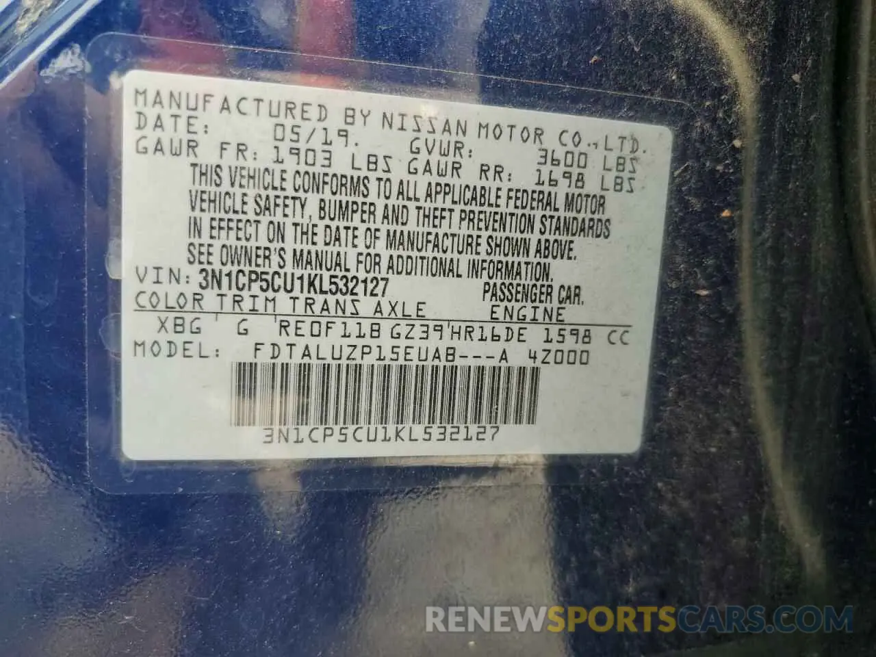 13 Photograph of a damaged car 3N1CP5CU1KL532127 NISSAN KICKS 2019